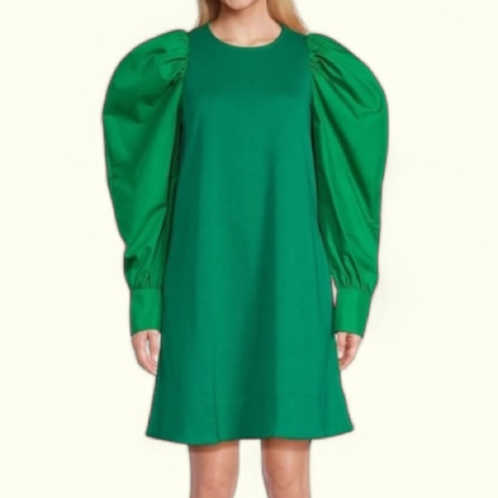 Green Puffer Woven Sleeve Mini Dress NWT Size Small